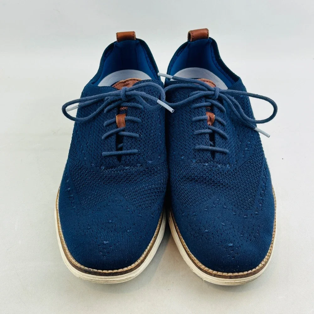 Cole Haan‎ Original Grand OS Wingtip Oxford Mens 10 Navy Blue Knit Upper Lace Up